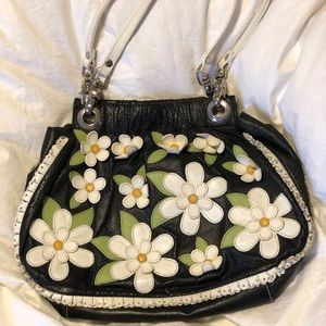 Isabella Fiore black leather with white flowers